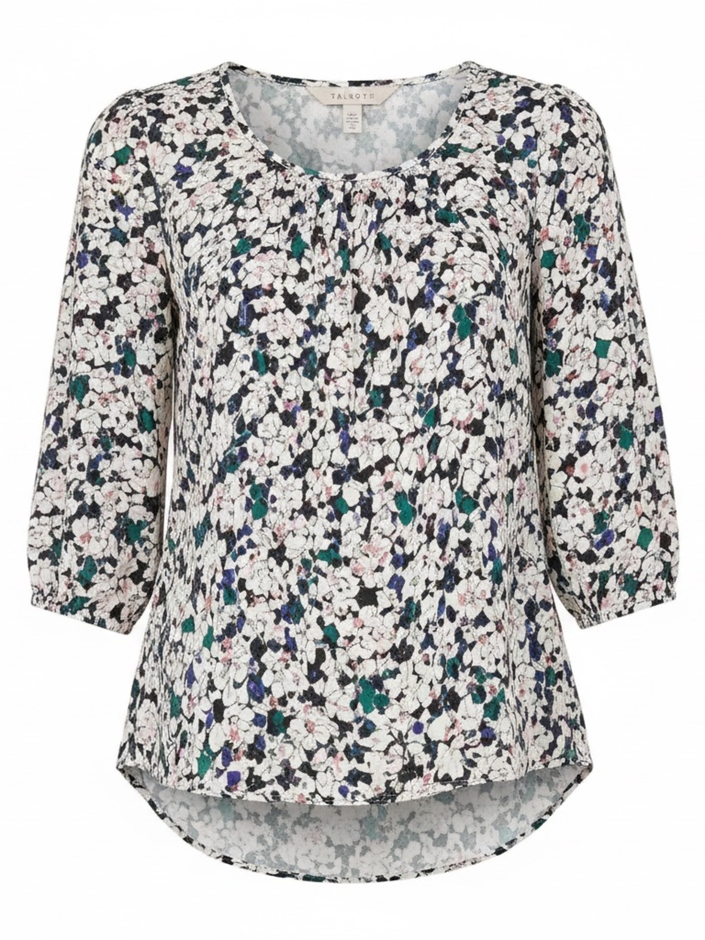 TALBOTS Floral 3/4 Sleeve Scoop Neck Blouse White Multi S - Picture 2 of 8